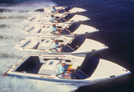 Historical image of several MasterCraft ski boats